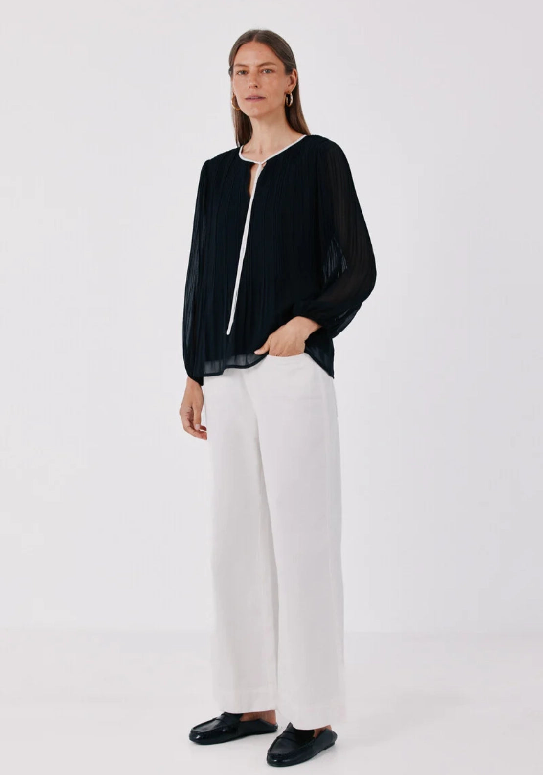 Cortefiel Soft Loose Shirt With Tie Neck - Black 4 Shaws Department Stores