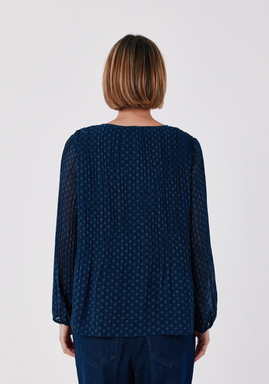 Print Pattern Loose Shirt With Tie Neck - Blue Print