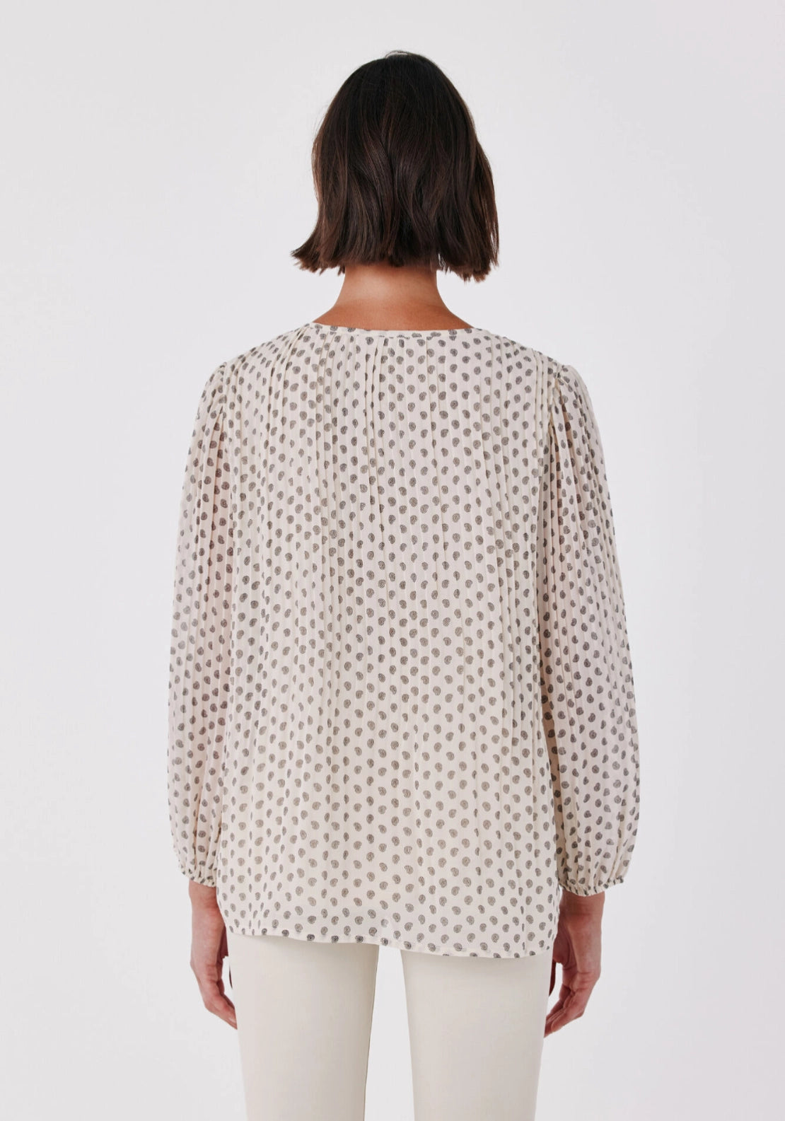 Print Pattern Loose Shirt With Tie Neck - White Print