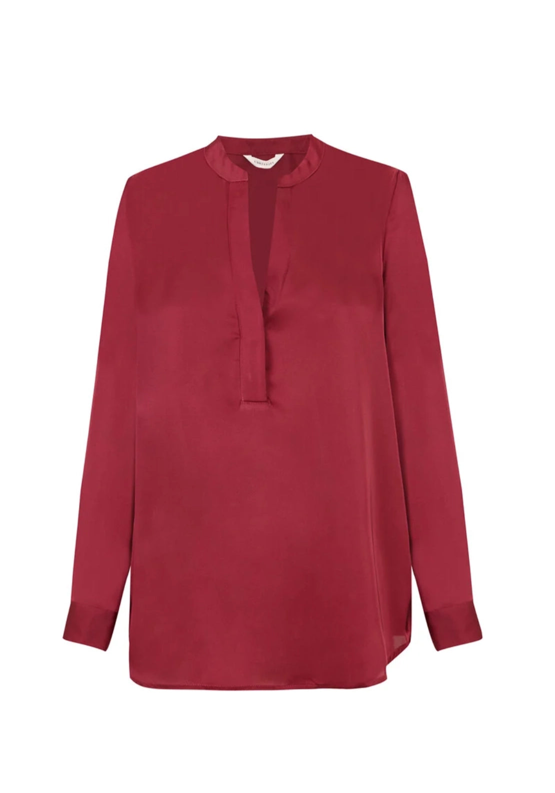 Satin-Finish Polo Shirt Blouse - Burgundy