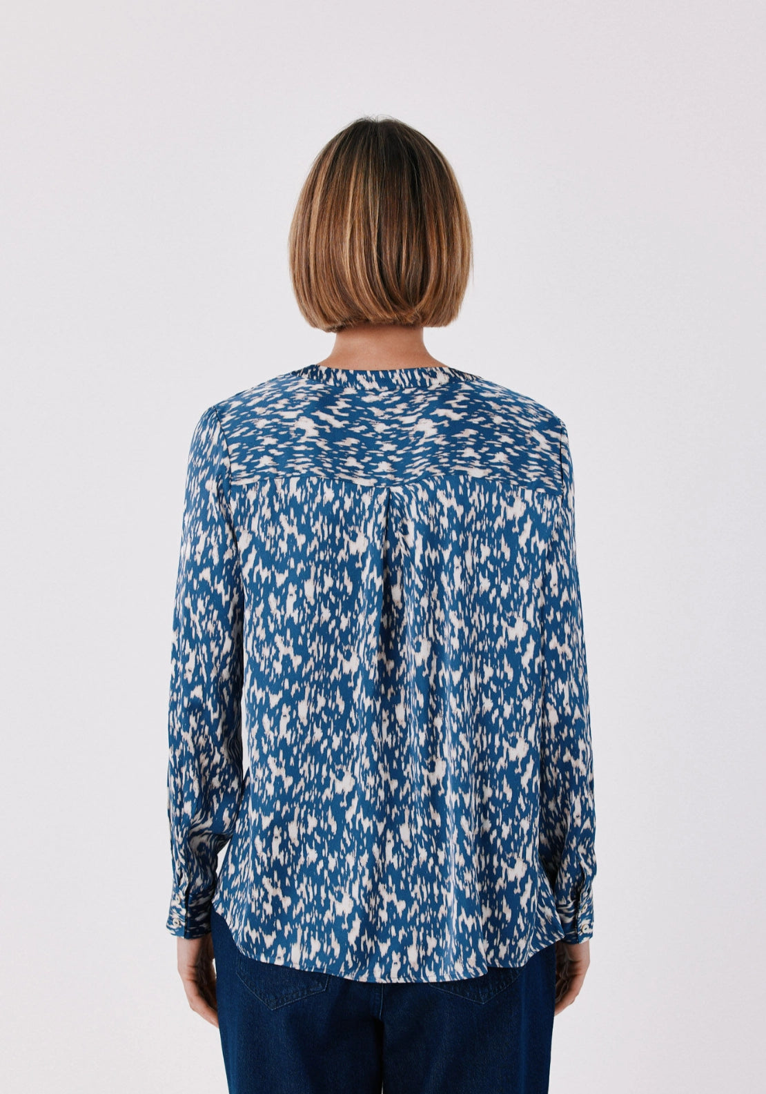 Satin-Finish Polo Shirt Blouse - Blue