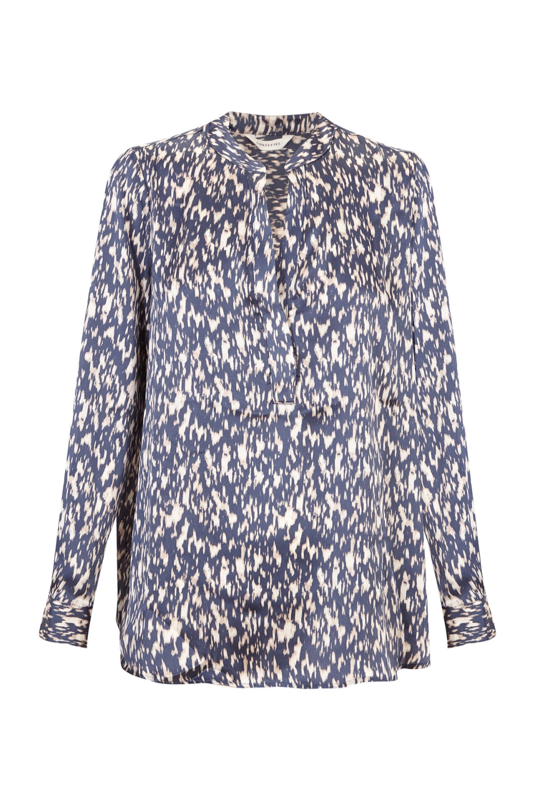 Satin-Finish Polo Shirt Blouse - Blue