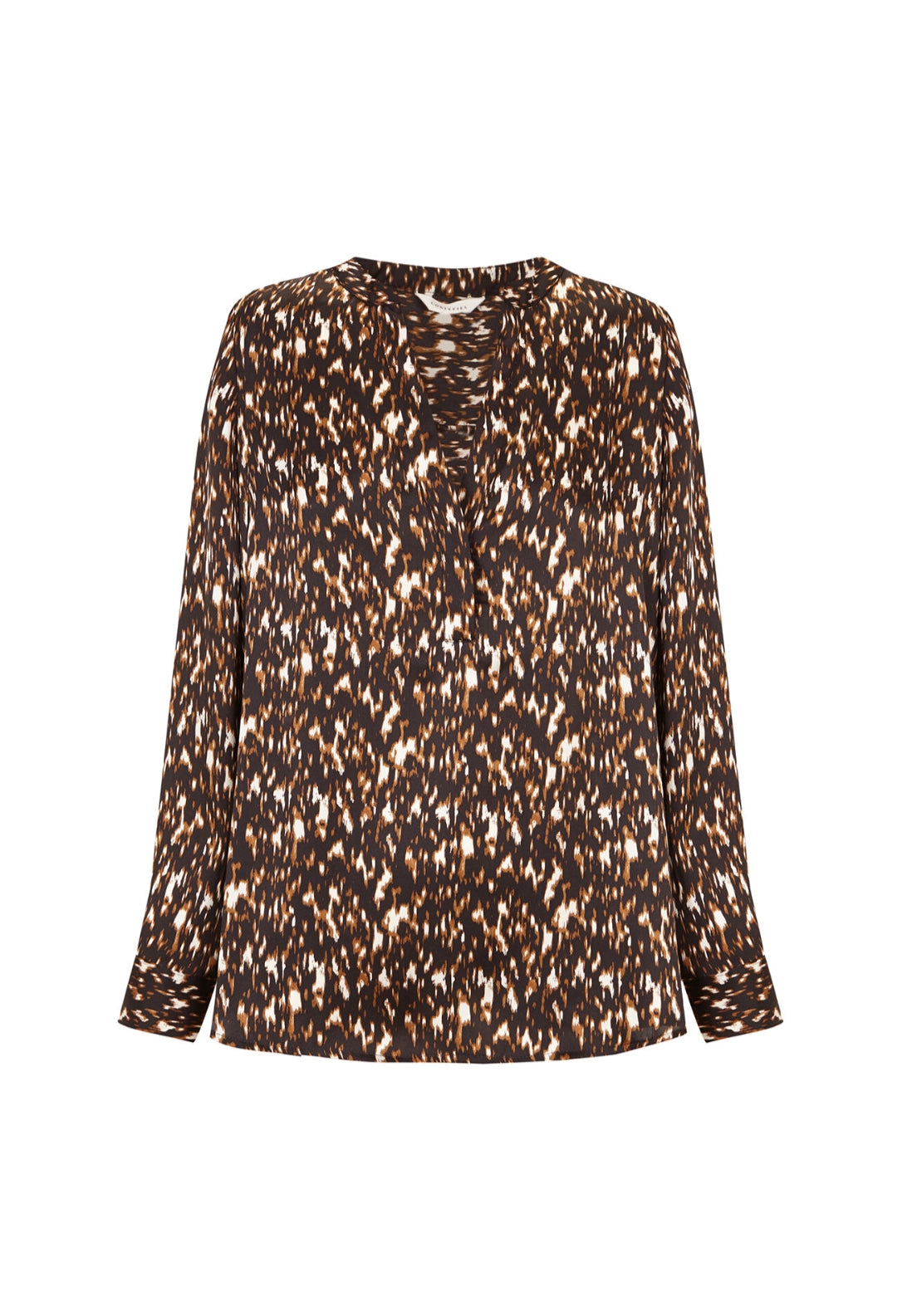 Satin-Finish Polo Shirt Blouse - Brown