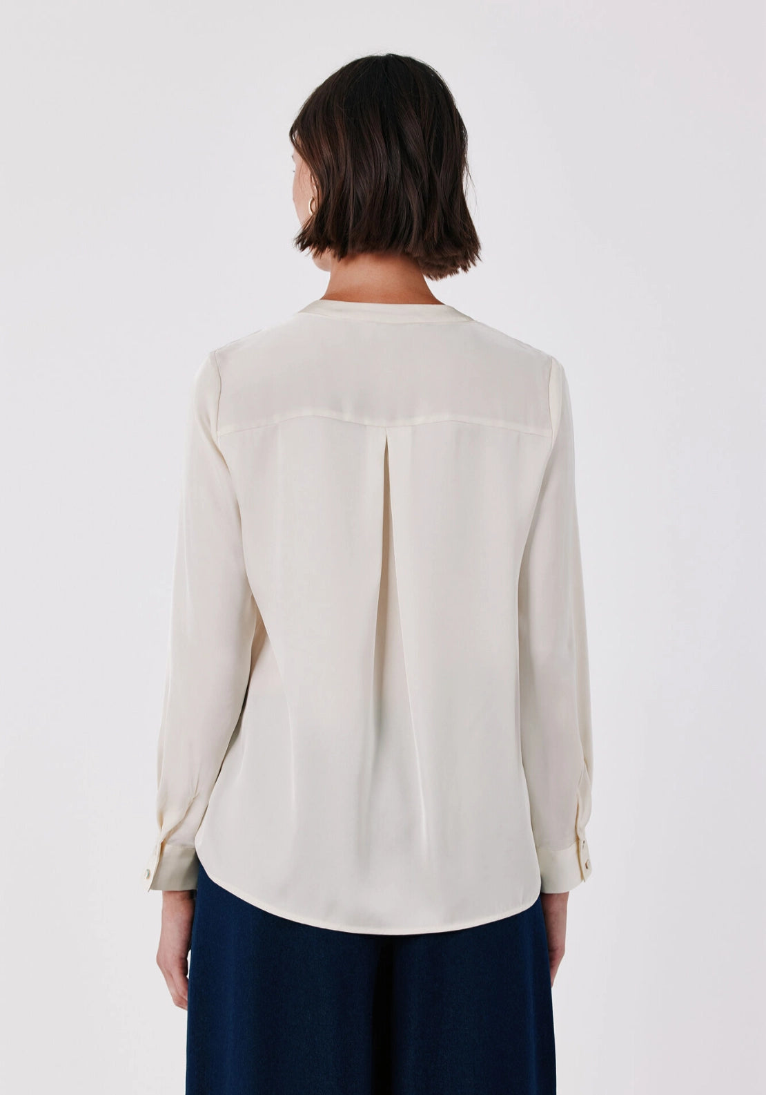 Satin-Finish Polo Shirt Blouse - Ivory