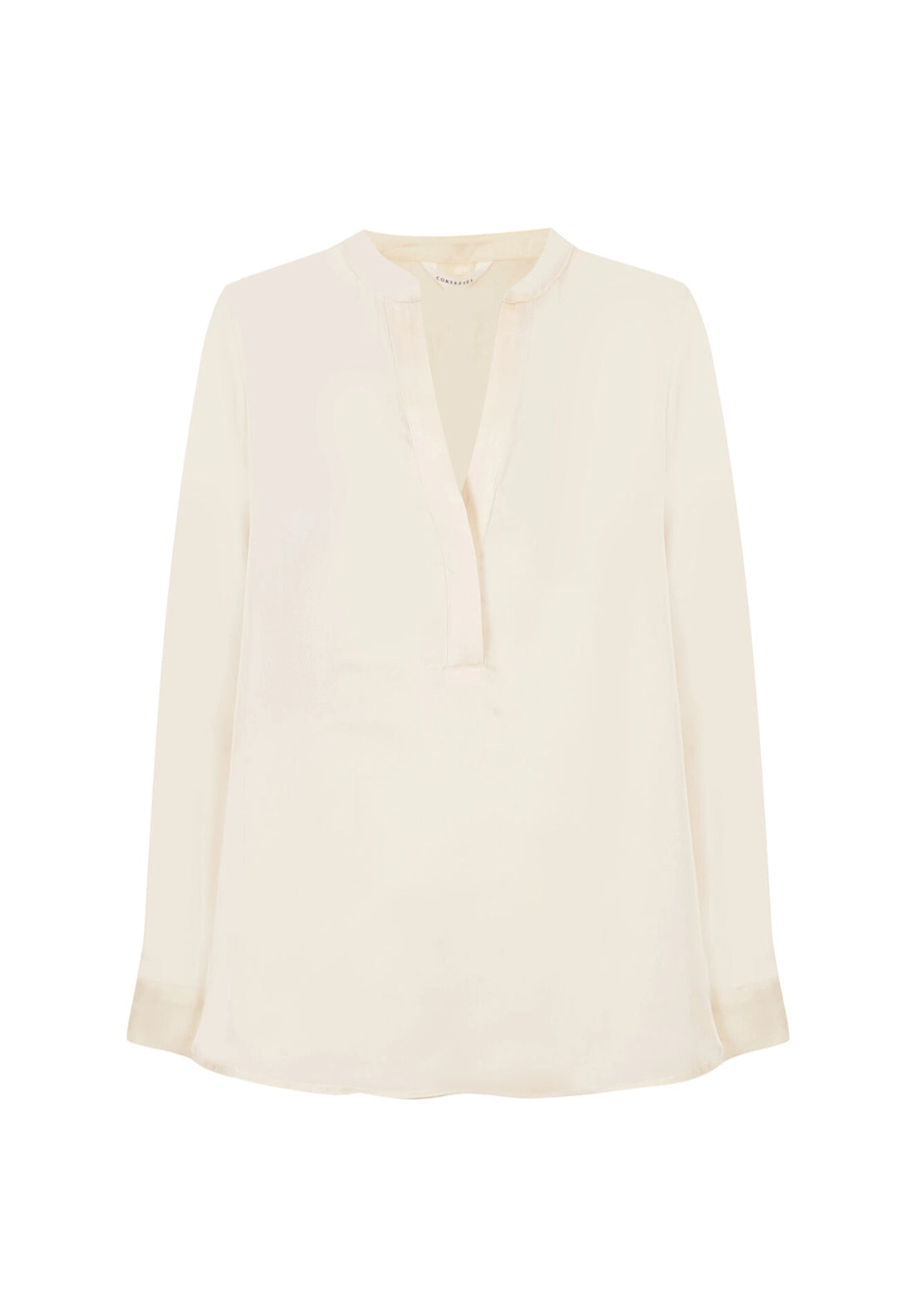 Satin-Finish Polo Shirt Blouse - Ivory
