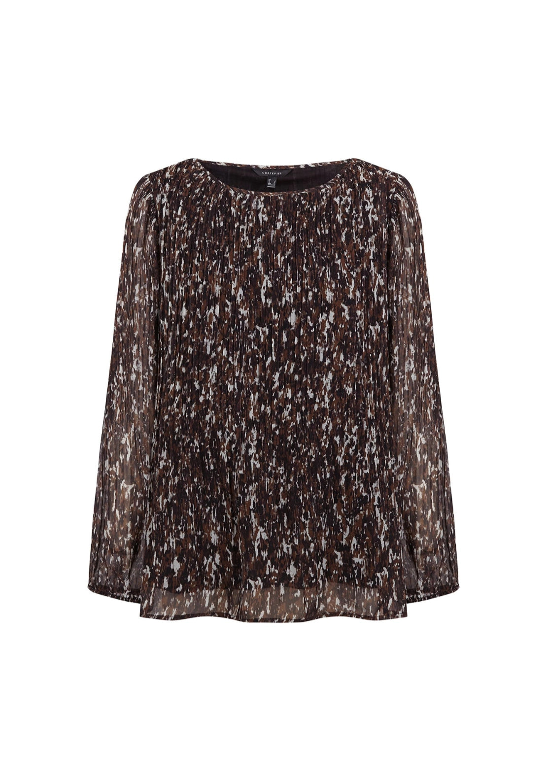 Pleated Long Sleeve Blouse - Brown Print