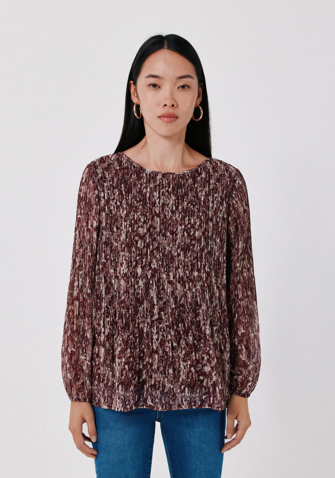 Pleated Long Sleeve Blouse - Purple/lilac
