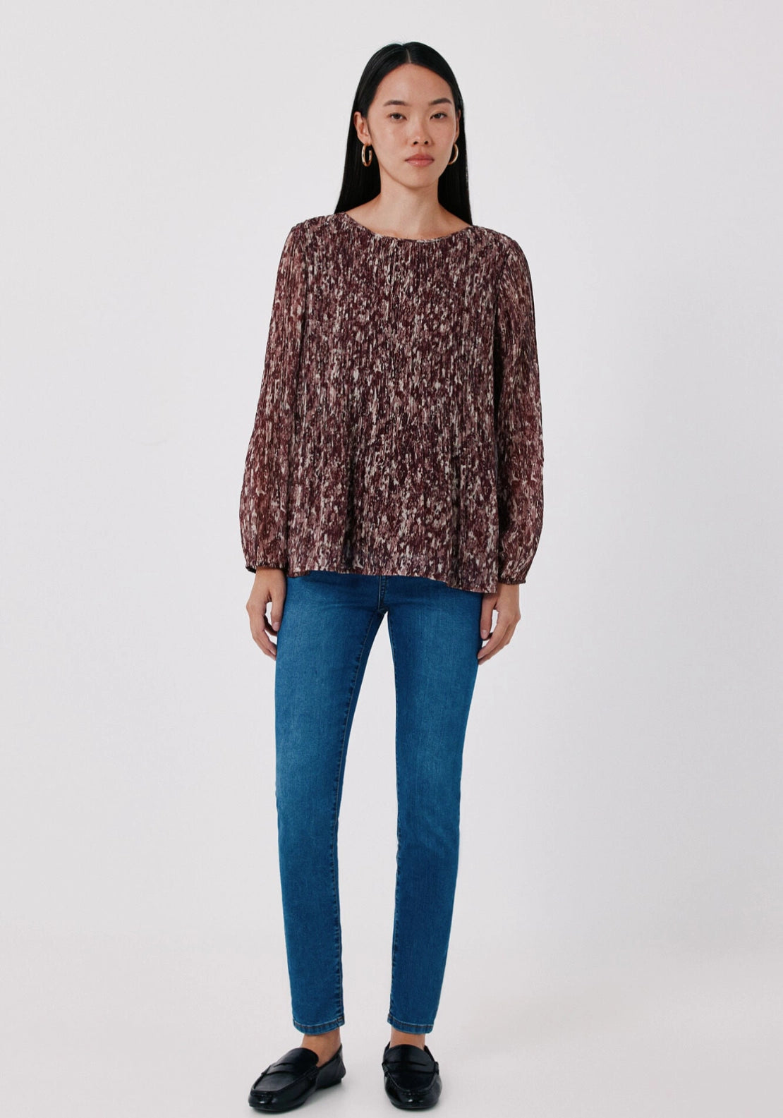 Pleated Long Sleeve Blouse - Purple/lilac