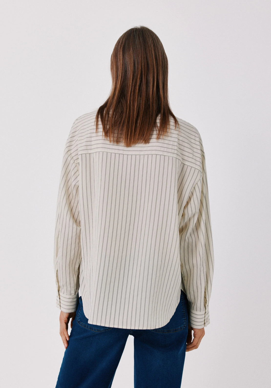 Striped Henley Fluid Shirt - White Print