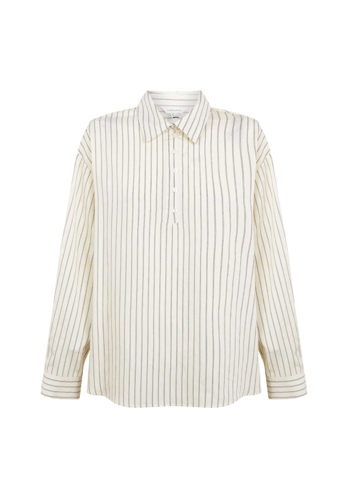 Striped Henley Fluid Shirt - White Print