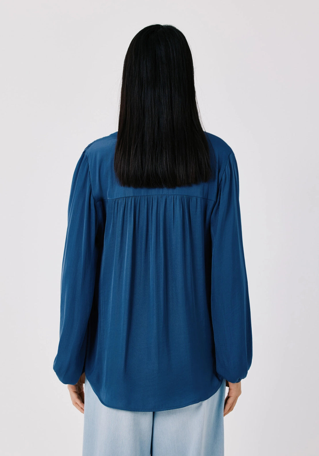 Satin-Finish Fluid Blouse - Dark Blue