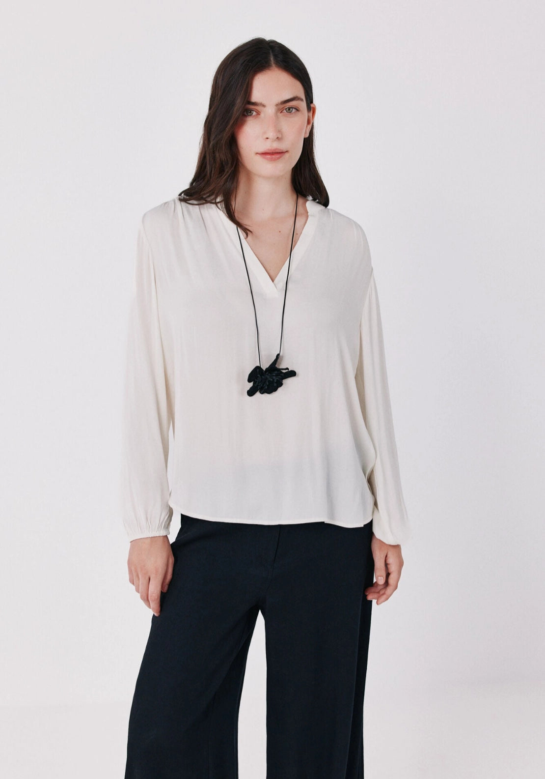 Satin-Finish Fluid Blouse - Ivory