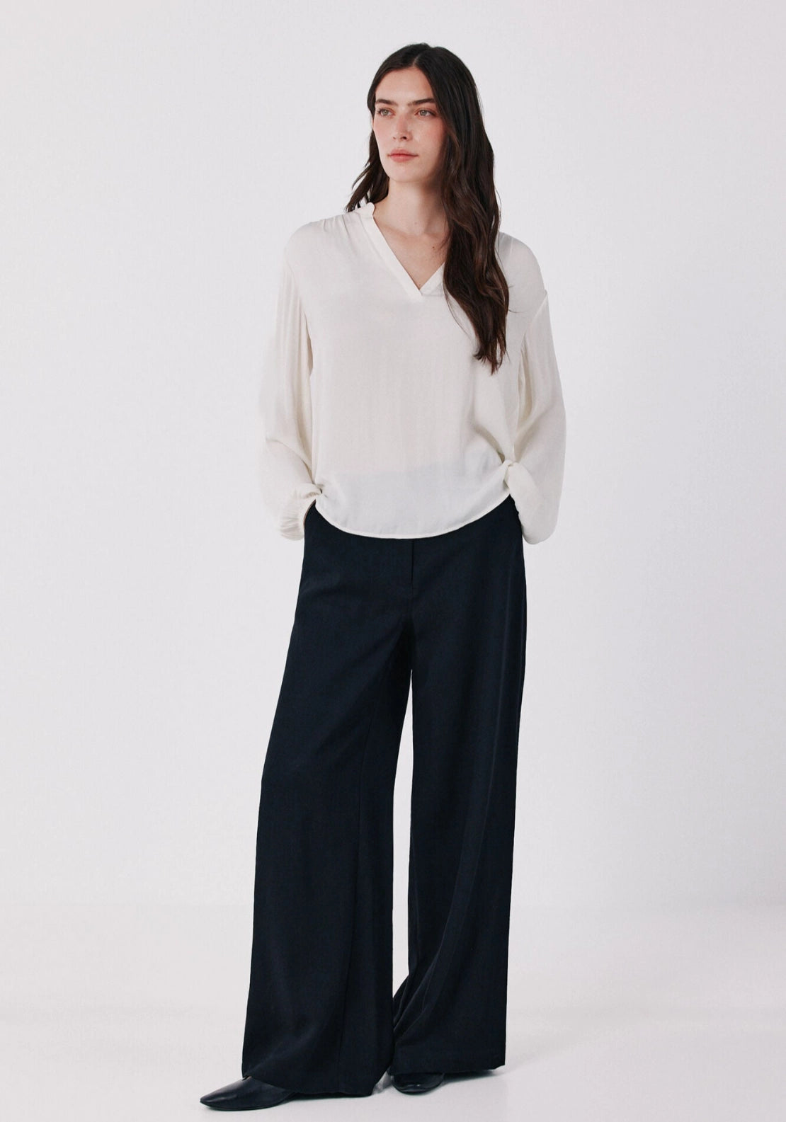 Satin-Finish Fluid Blouse - Ivory