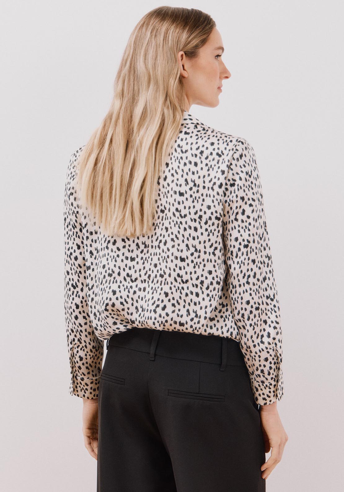 Cortefiel Long Sleeve Satin-Finish Blouse - Brown Print 5 Shaws Department Stores
