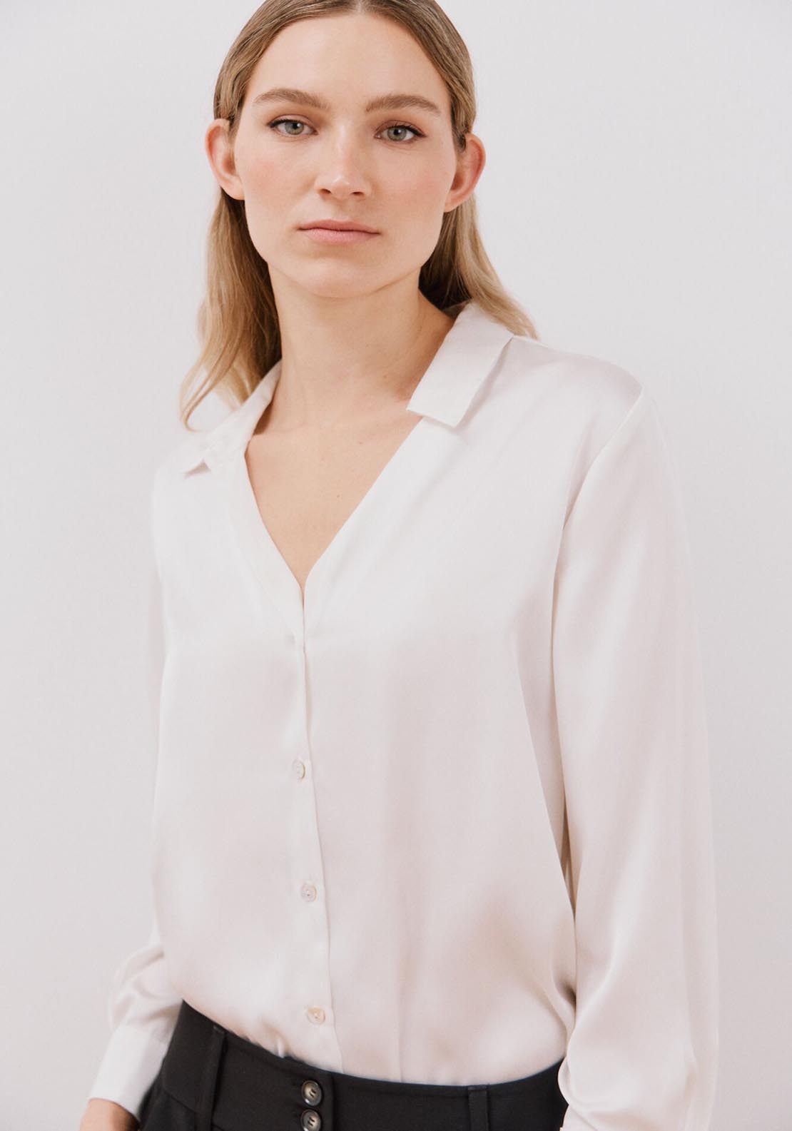 Cortefiel Long Sleeve Blouse - White 1 Shaws Department Stores