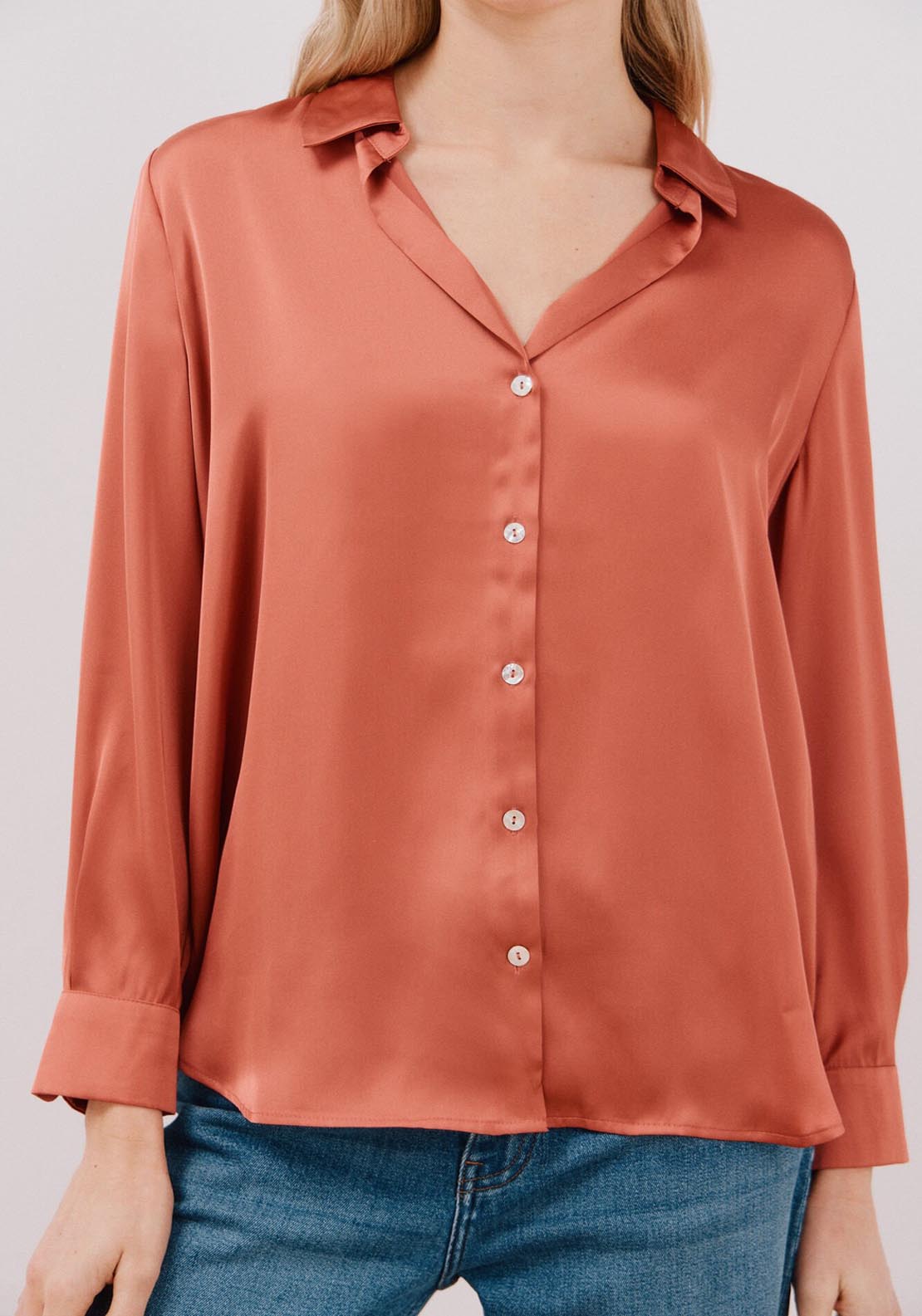 Cortefiel Satin-Finish Shirt - Coral 5 Shaws Department Stores