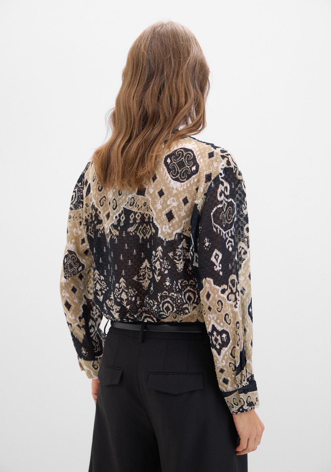 Cortefiel Textured Fabric Printed Blouse - White Print 3 Shaws Department Stores