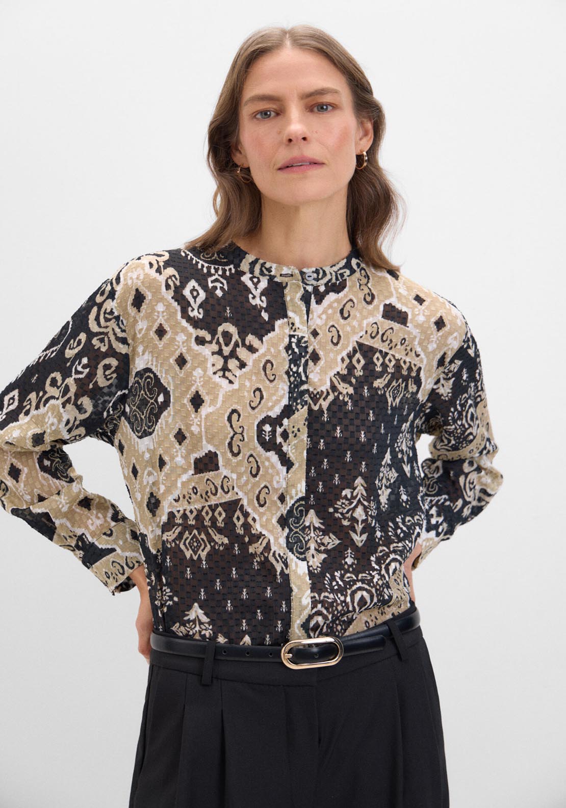 Cortefiel Textured Fabric Printed Blouse - White Print 4 Shaws Department Stores