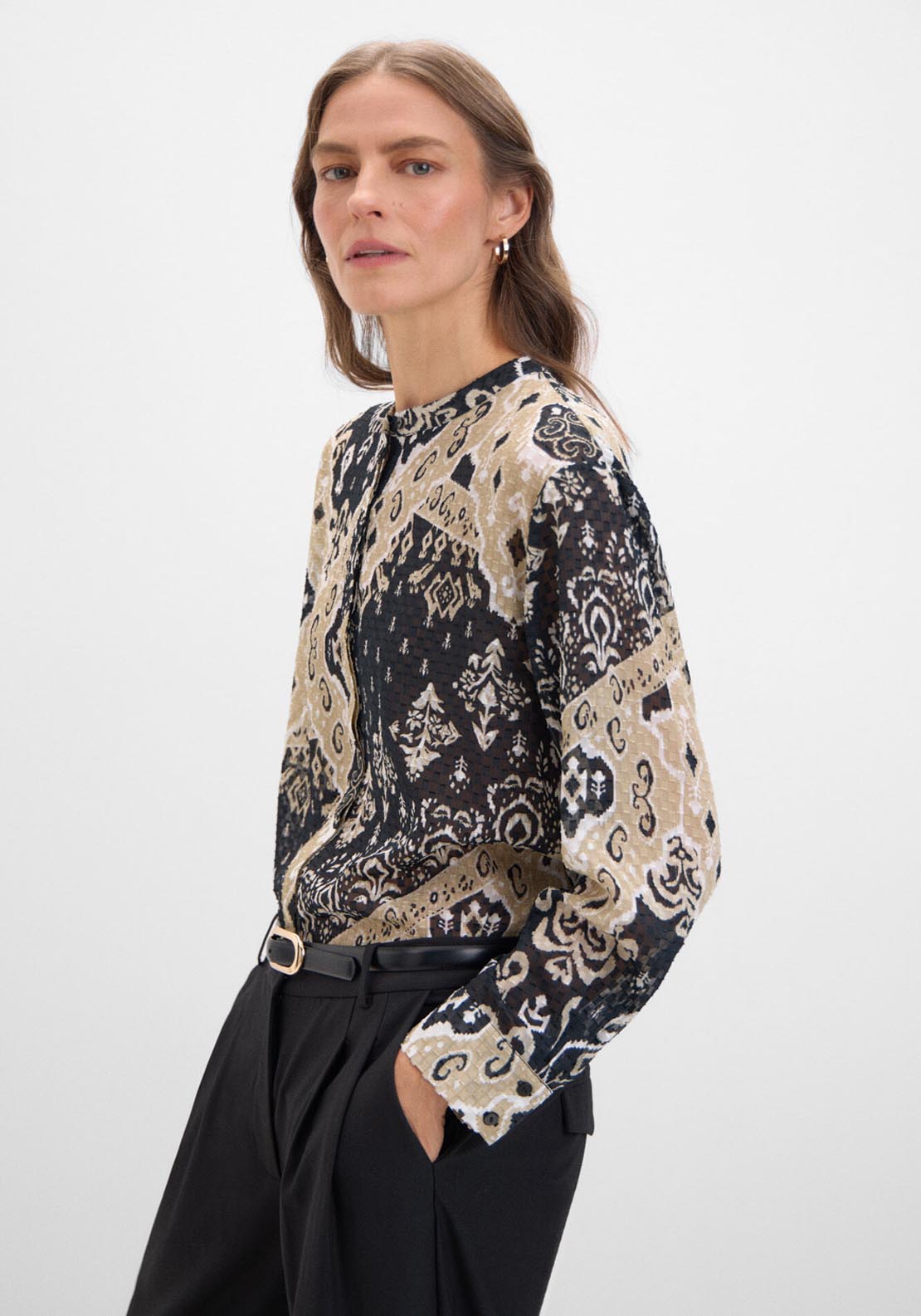 Cortefiel Textured Fabric Printed Blouse - White Print 2 Shaws Department Stores