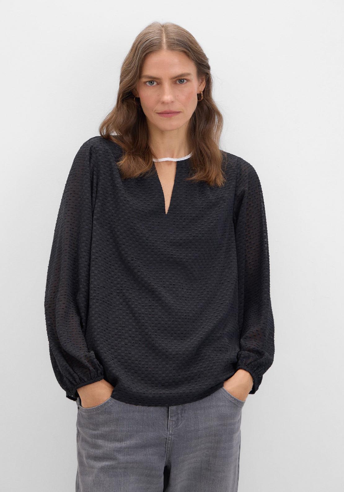 Cortefiel Textured Fabric Blouse - Black 3 Shaws Department Stores