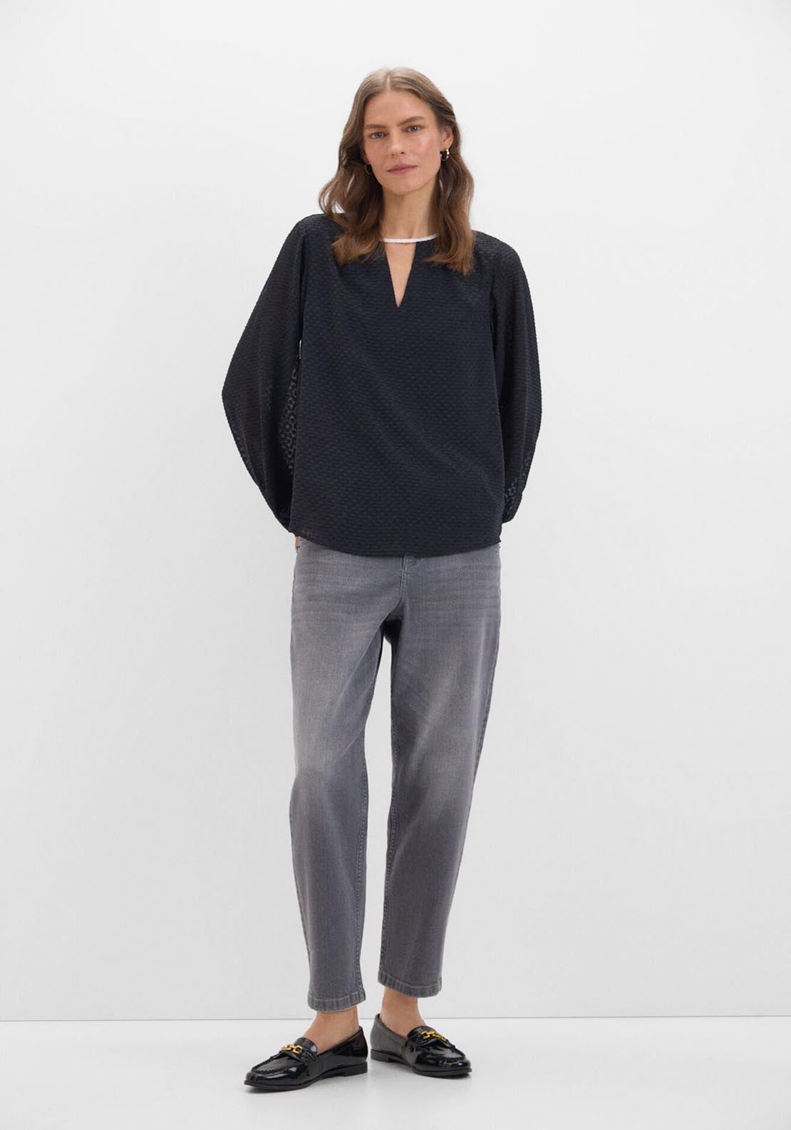 Cortefiel Textured Fabric Blouse - Black 2 Shaws Department Stores