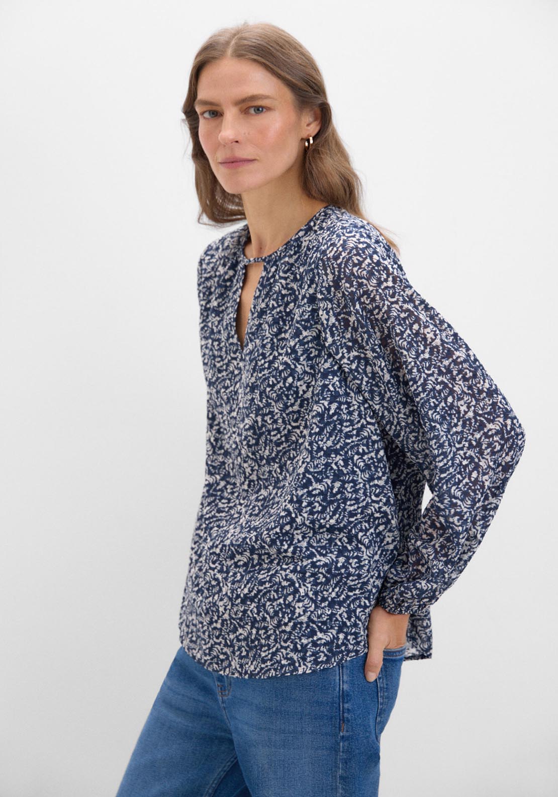 Cortefiel Textured Fabric Blouse - Blue 3 Shaws Department Stores