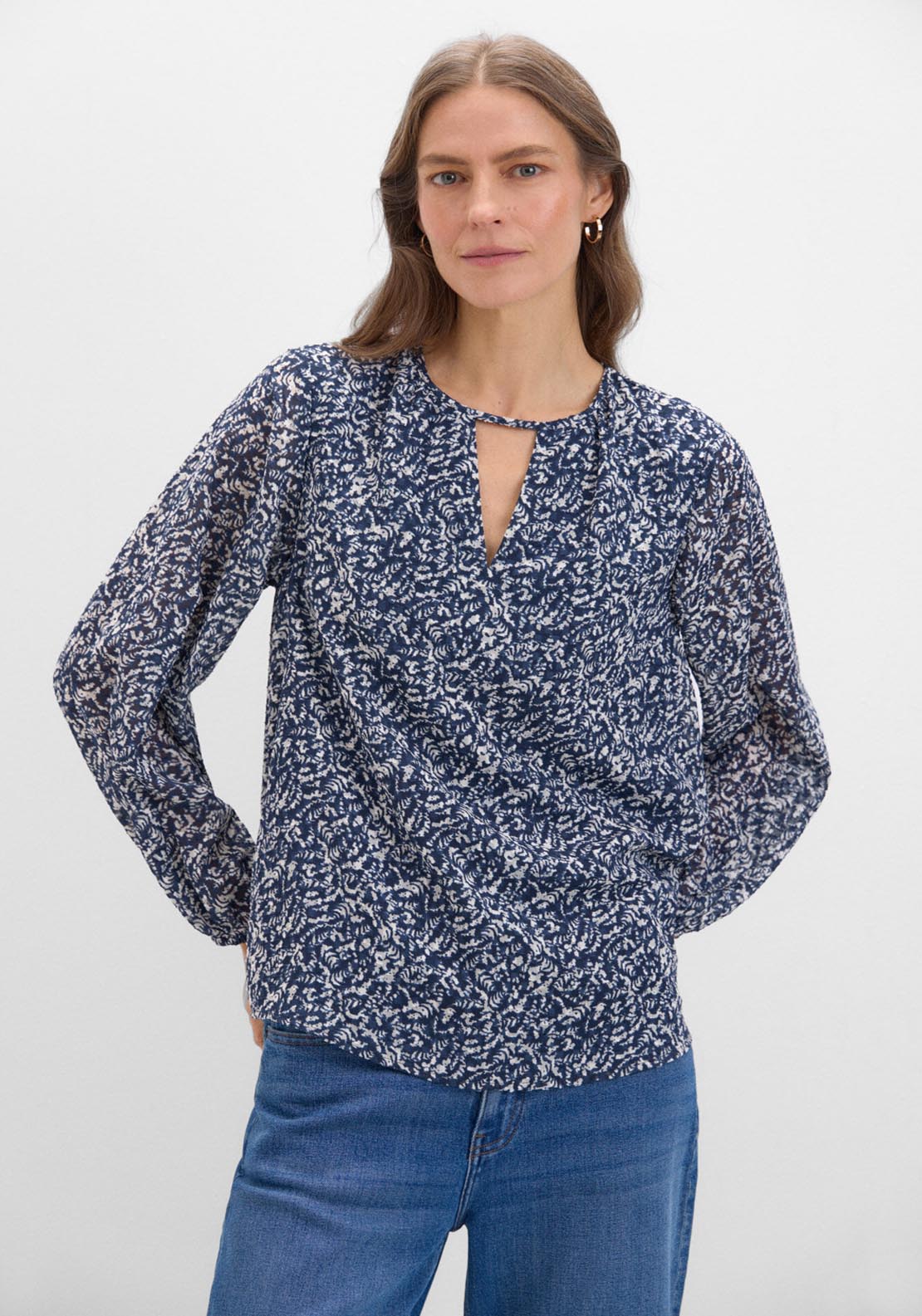 Cortefiel Textured Fabric Blouse - Blue 1 Shaws Department Stores