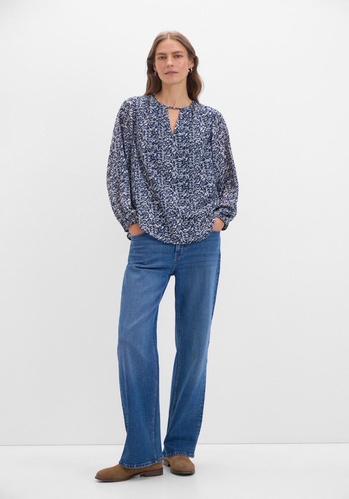 Cortefiel Textured Fabric Blouse - Blue 2 Shaws Department Stores