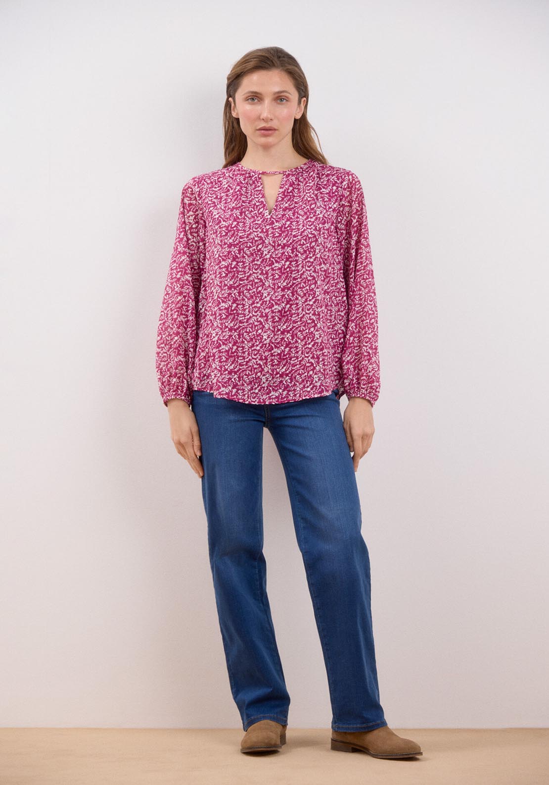 Cortefiel Textured Fabric Blouse - Maroon Print 3 Shaws Department Stores