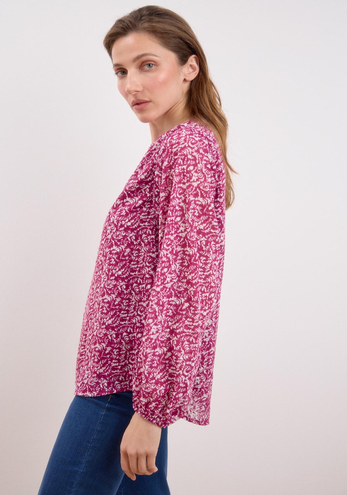 Cortefiel Textured Fabric Blouse - Maroon Print 5 Shaws Department Stores