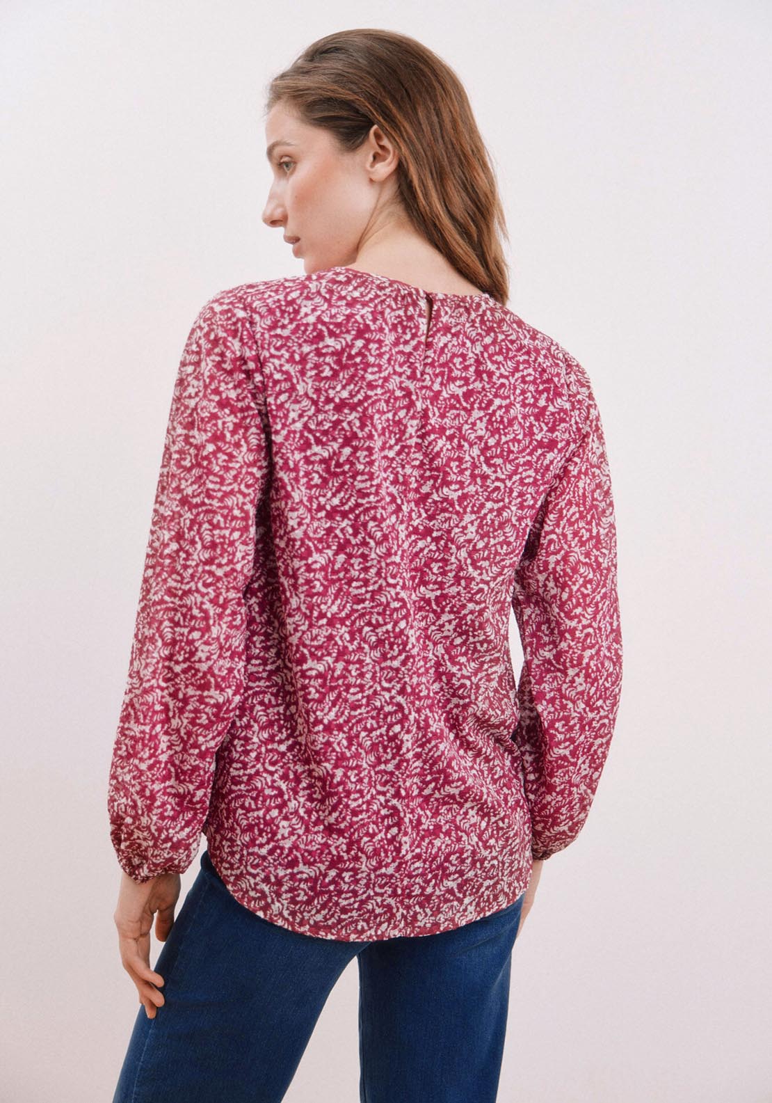 Cortefiel Textured Fabric Blouse - Maroon Print 6 Shaws Department Stores