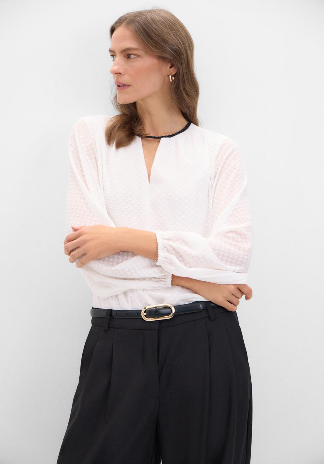 Cortefiel Textured Fabric Blouse - White 1 Shaws Department Stores