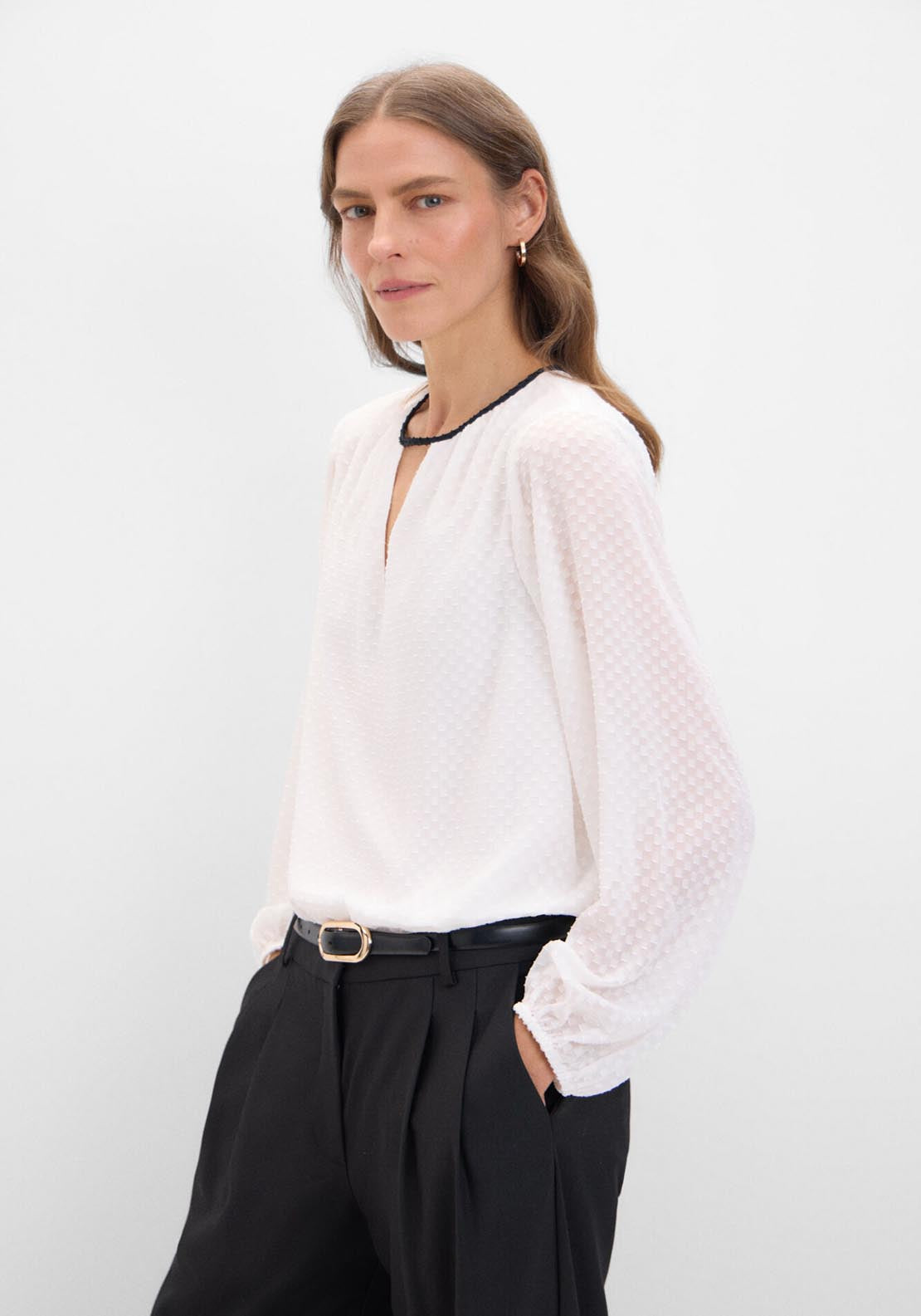 Cortefiel Textured Fabric Blouse - White 2 Shaws Department Stores