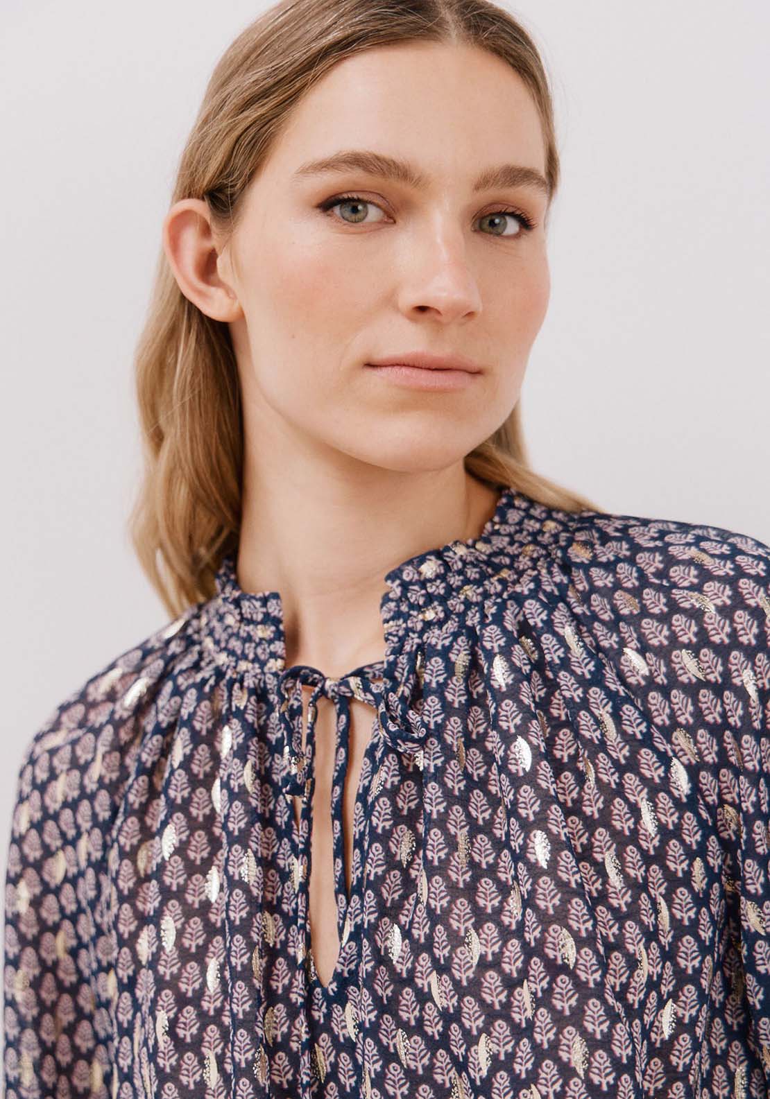 Cortefiel Blouse with honeycomb detail - Blue Print 3 Shaws Department Stores