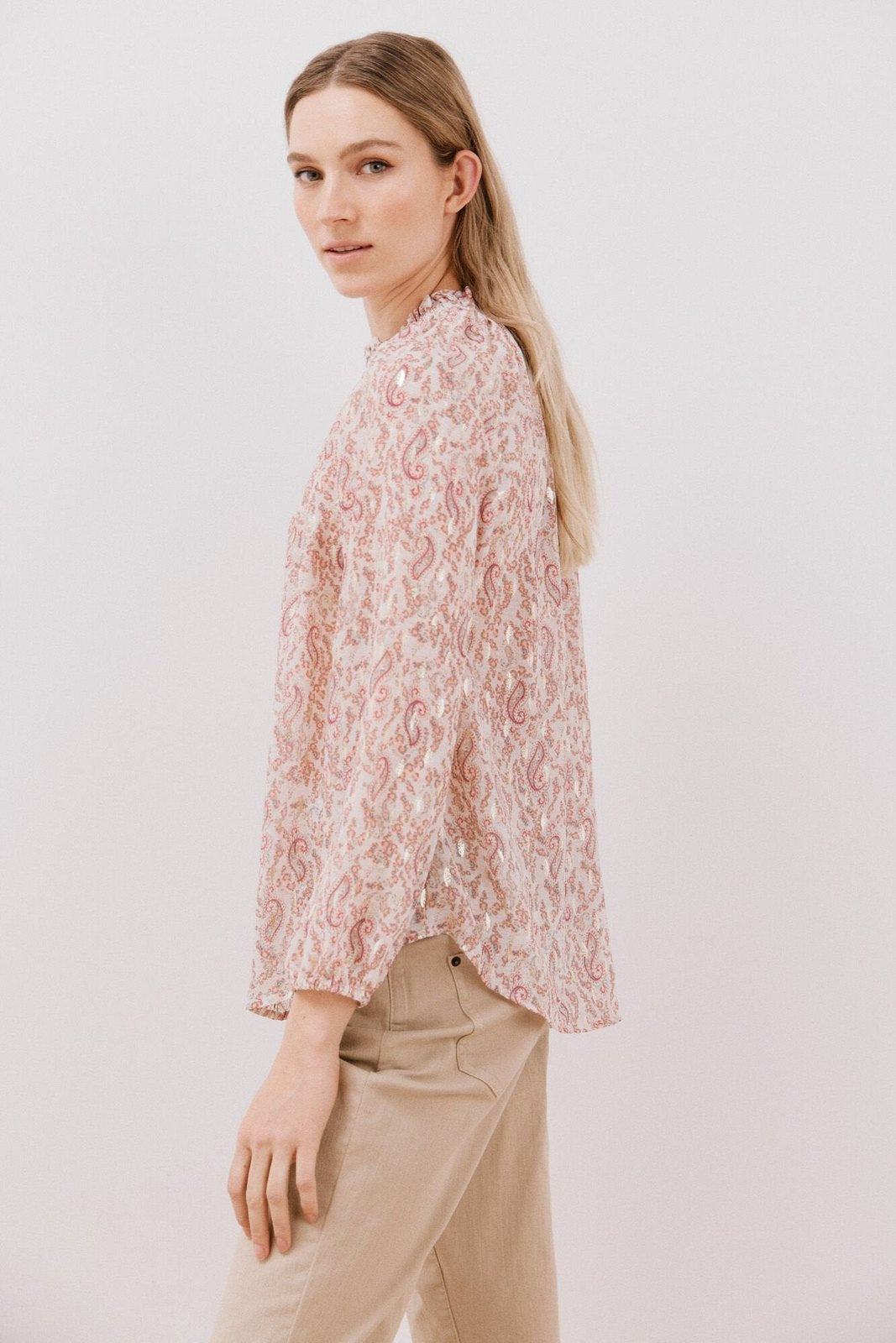 Cortefiel Blouse with honeycomb detail - White Print 2 Shaws Department Stores