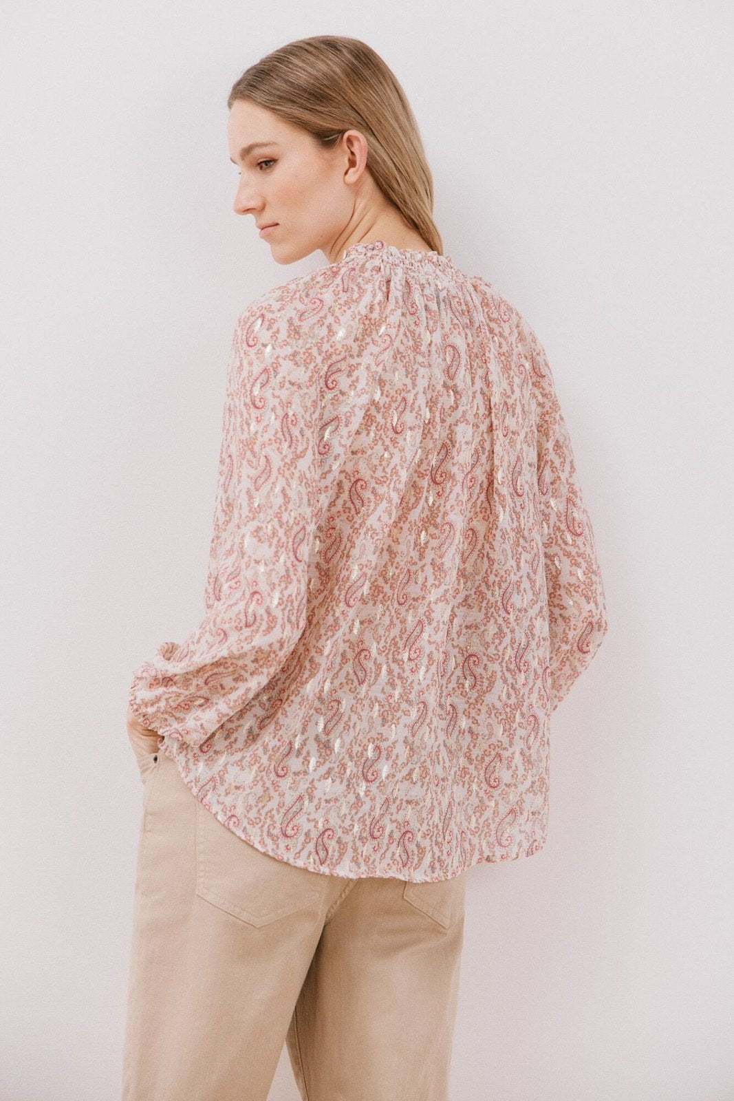 Cortefiel Blouse with honeycomb detail - White Print 3 Shaws Department Stores