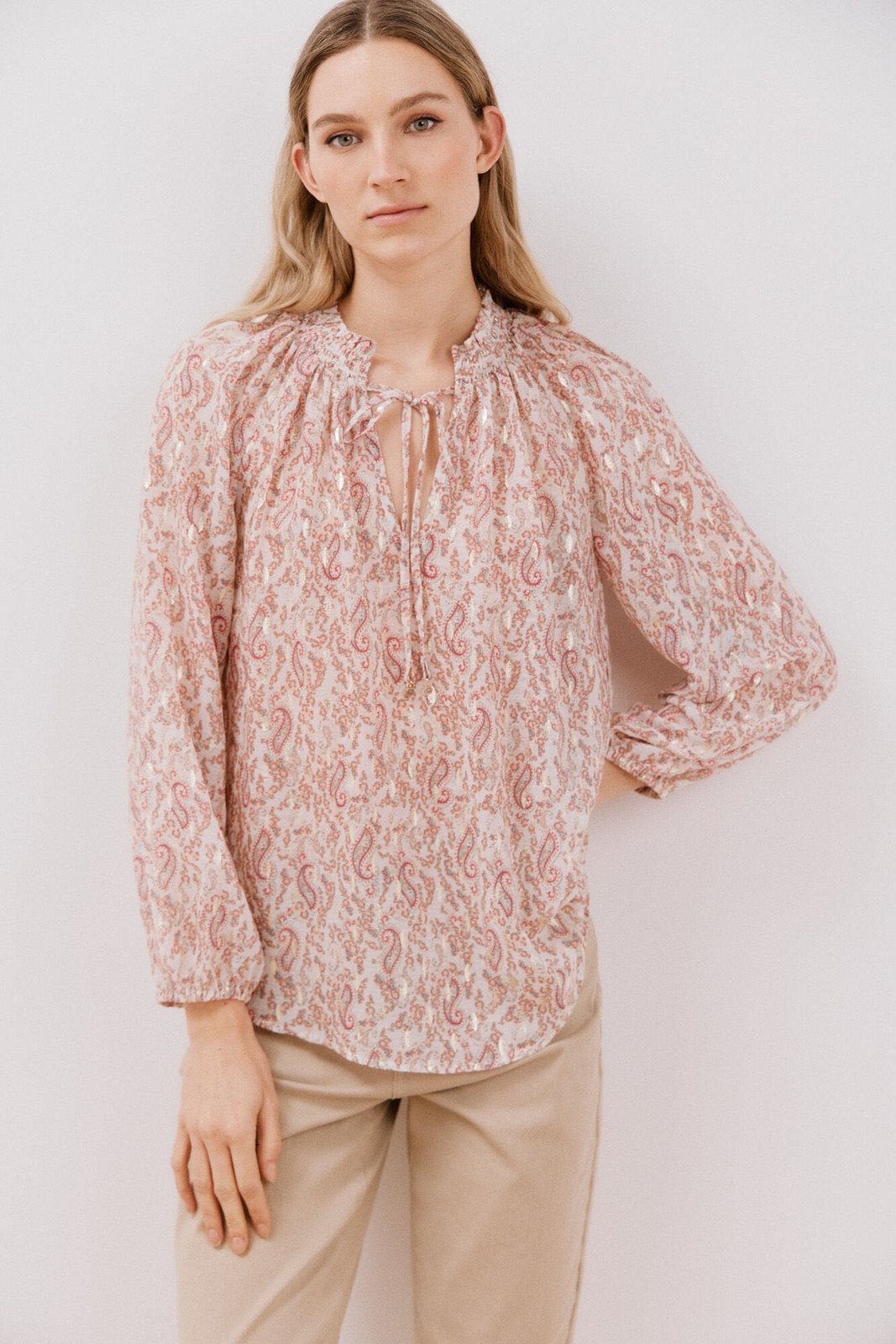 Cortefiel Blouse with honeycomb detail - White Print 1 Shaws Department Stores