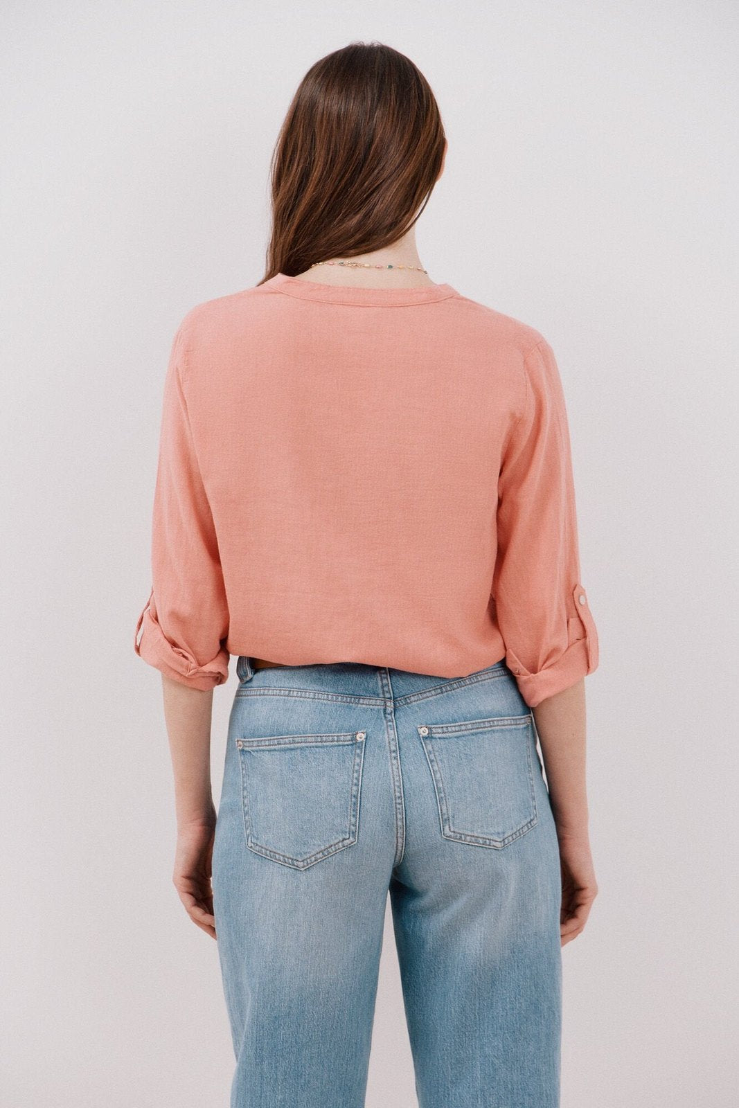 Cortefiel Long Sleeve Linen Shirt with Pockets - Coral 4 Shaws Department Stores