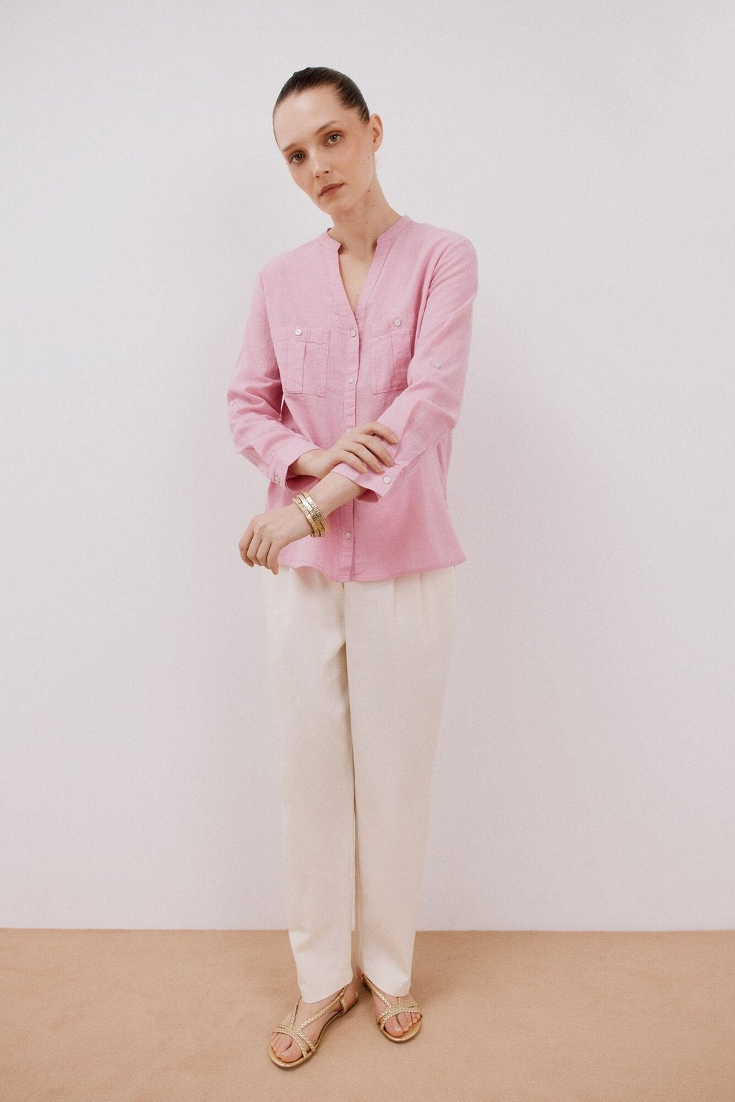 Cortefiel Long Sleeve Linen Shirt with Pockets - Purple/lilac 3 Shaws Department Stores