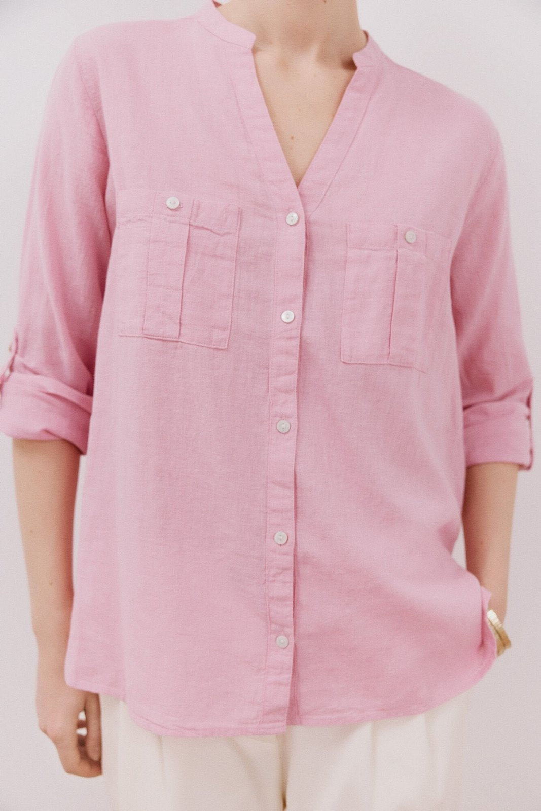 Cortefiel Long Sleeve Linen Shirt with Pockets - Purple/lilac 2 Shaws Department Stores