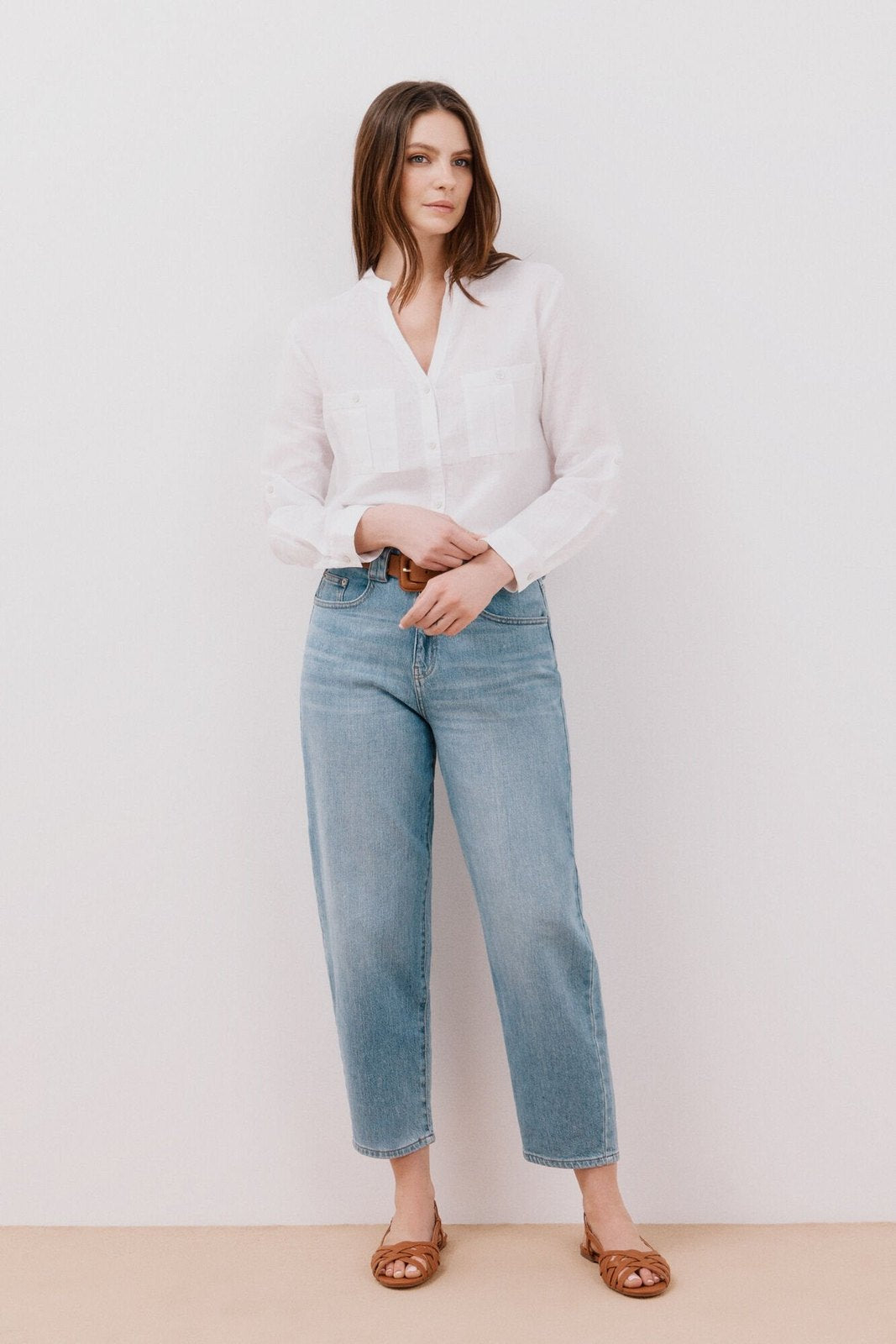 Cortefiel Long Sleeve Linen Shirt with Pockets - White 4 Shaws Department Stores