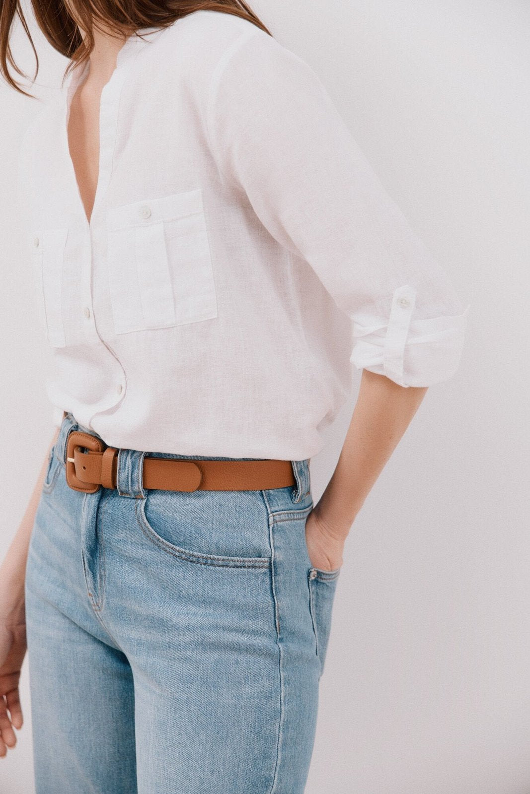 Cortefiel Long Sleeve Linen Shirt with Pockets - White 2 Shaws Department Stores