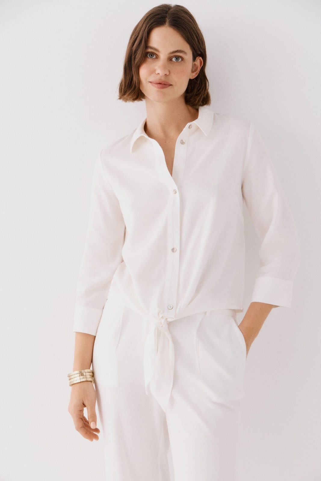 Cortefiel Printed Shirt With Knot - White 4 Shaws Department Stores