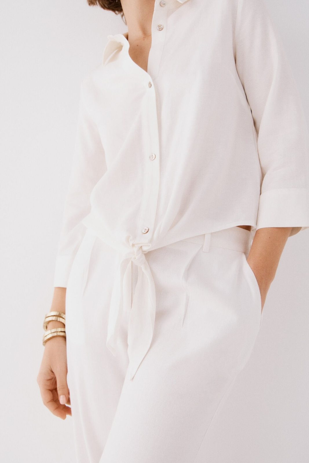 Cortefiel Printed Shirt With Knot - White 3 Shaws Department Stores