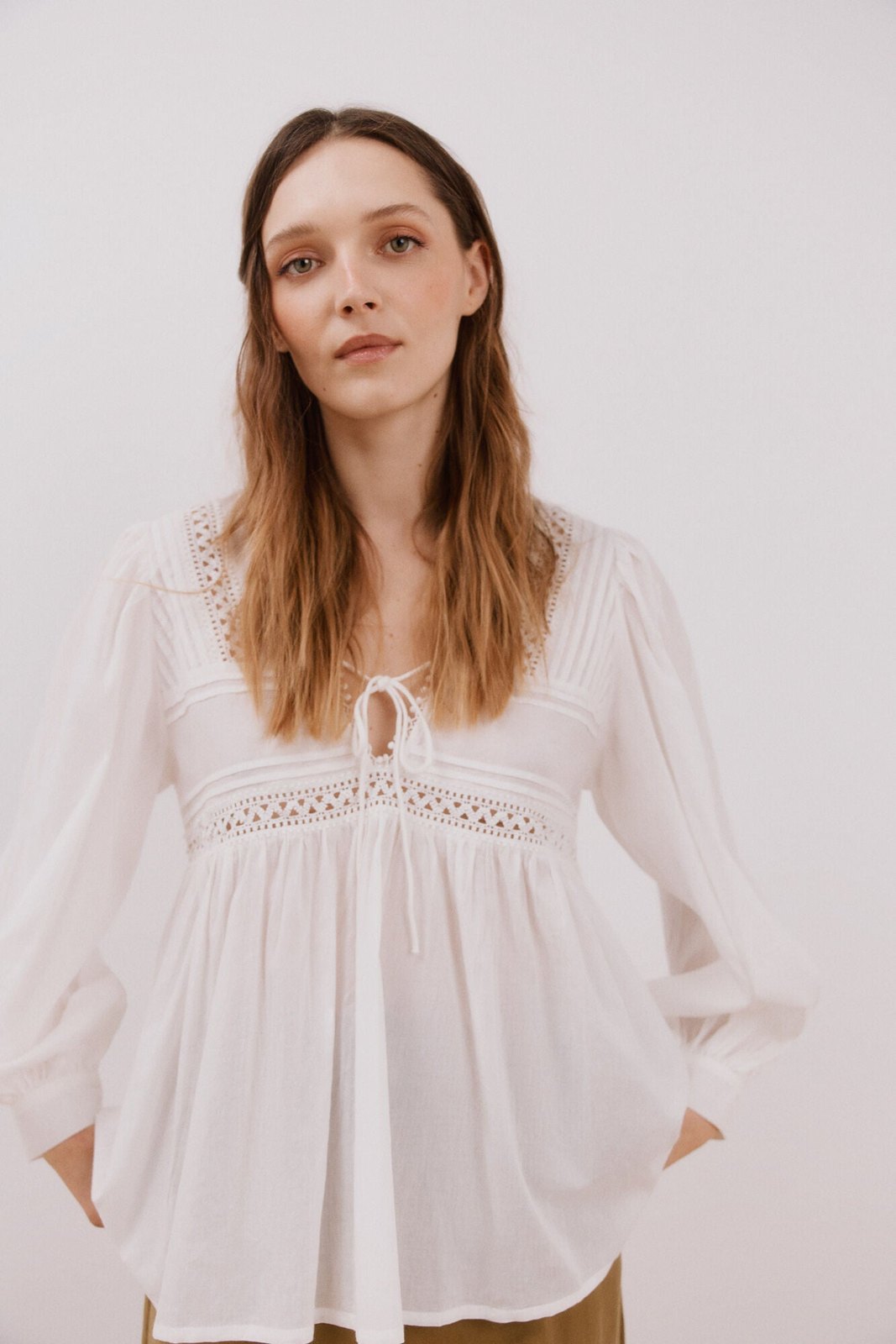 Cortefiel White blouse with inserts - White 2 Shaws Department Stores