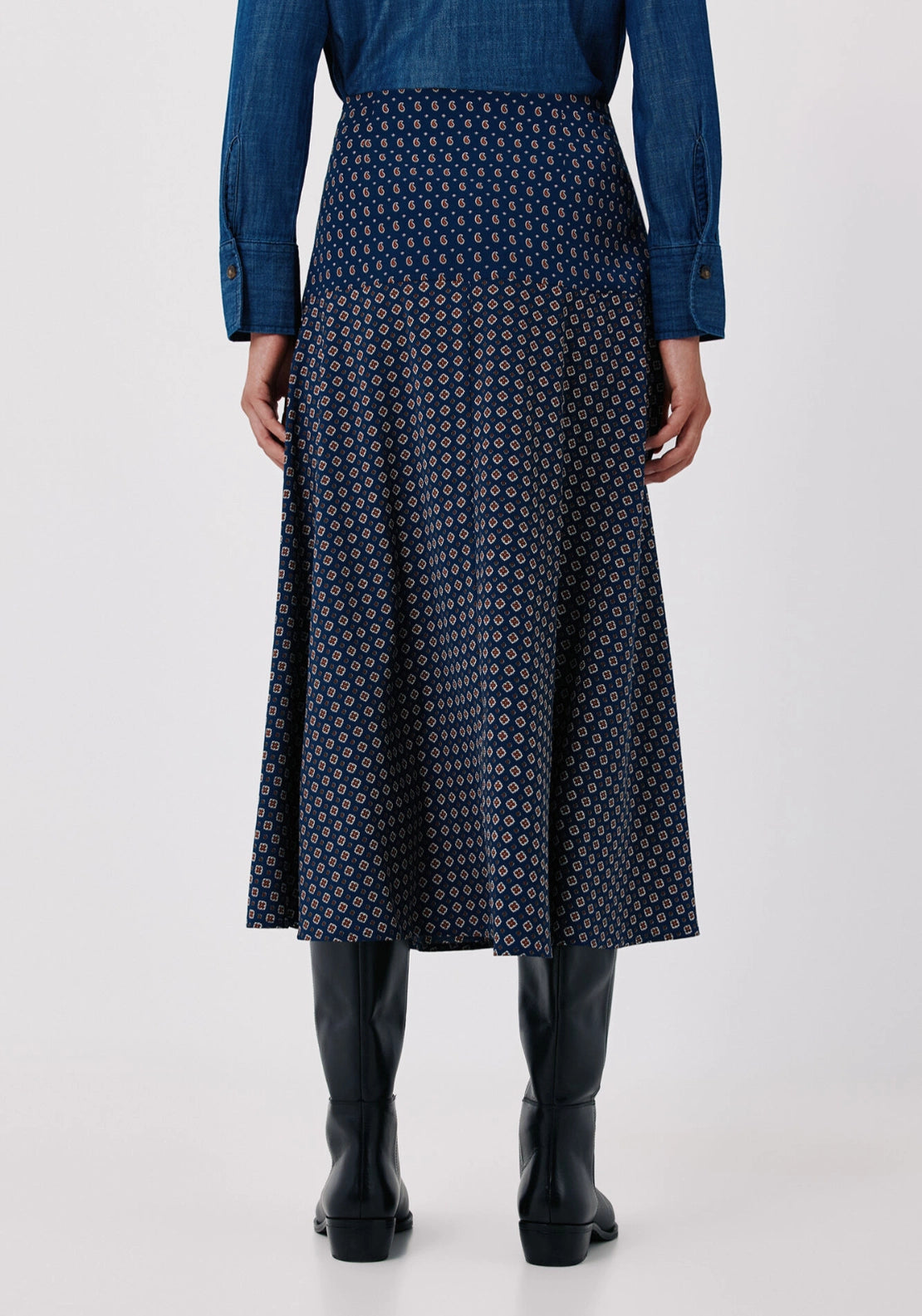 Printed A Line Long Skirt - Blue Print