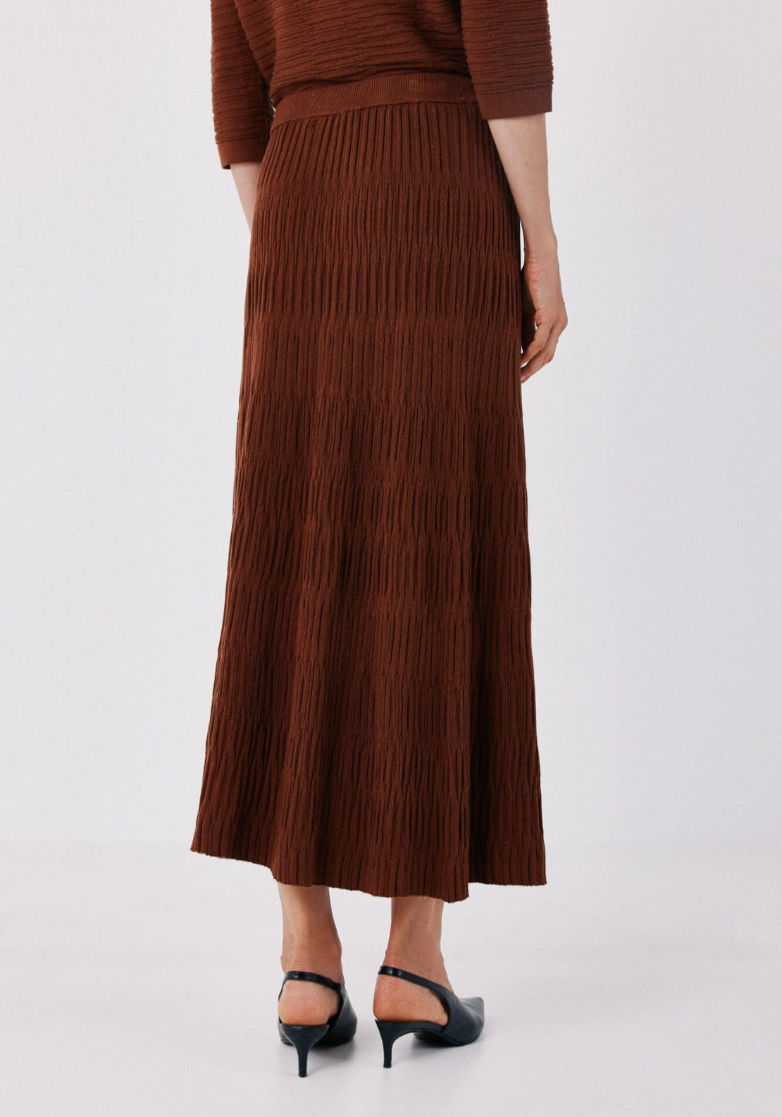 Jersey Knit A Line Midi Skirt - Dark Brown