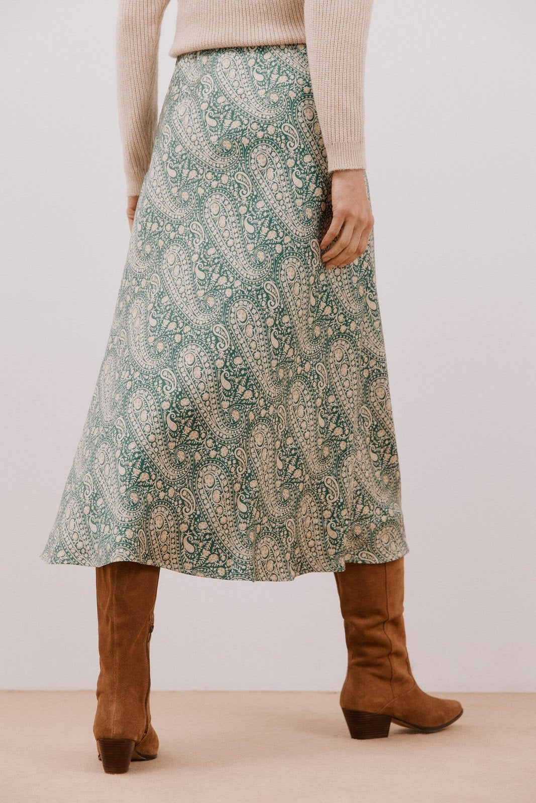 Cortefiel Printed satin midi skirt - Green Print 4 Shaws Department Stores
