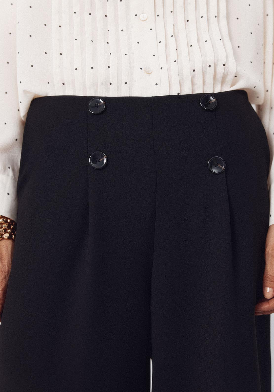 Tailored Trousers With Buttons - Black