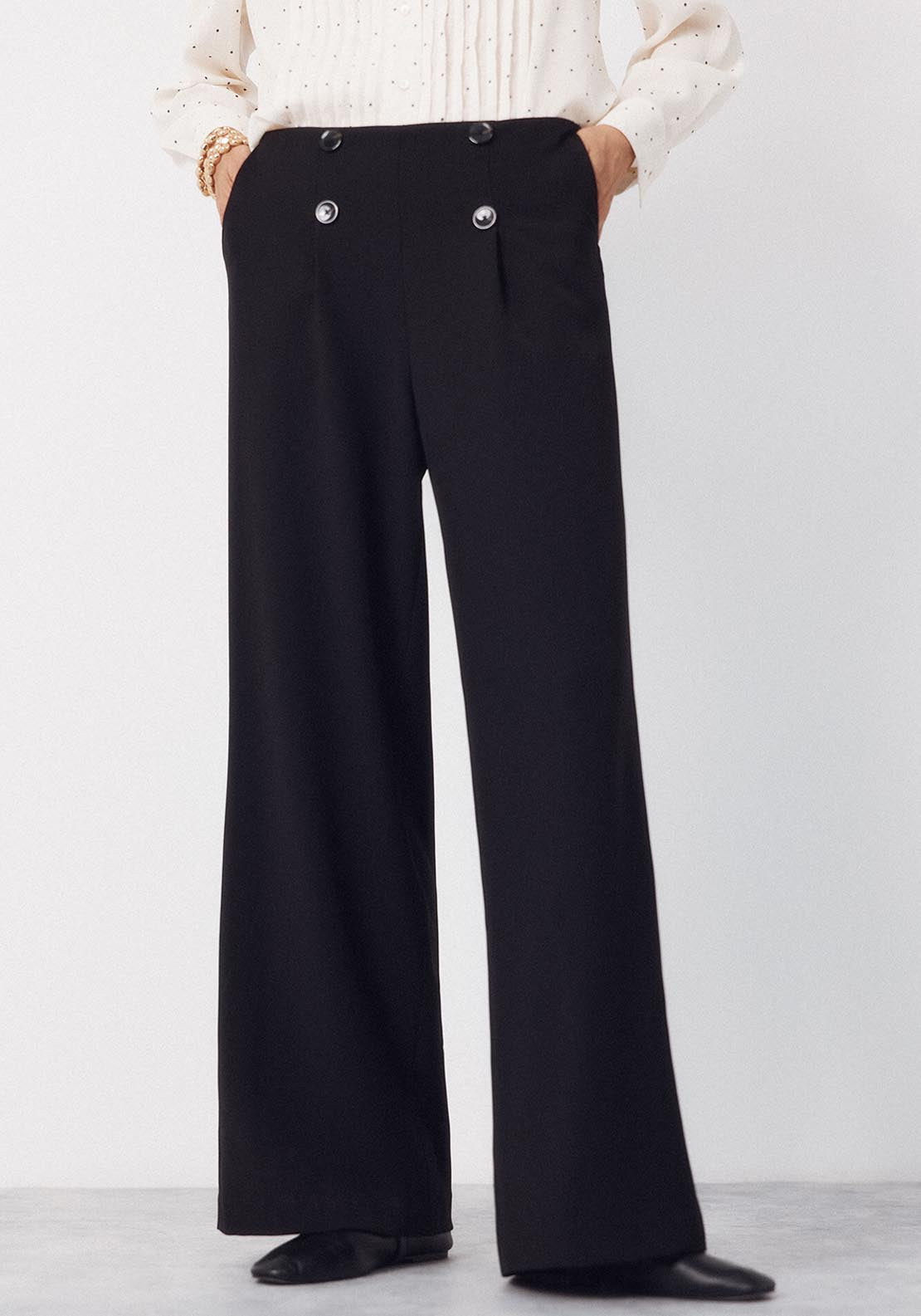 Tailored Trousers With Buttons - Black